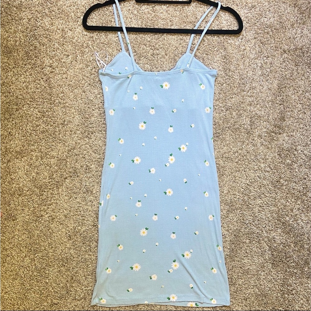 Light Blue Daisy Print Ribbed Mini Dress - Picture 12 of 12